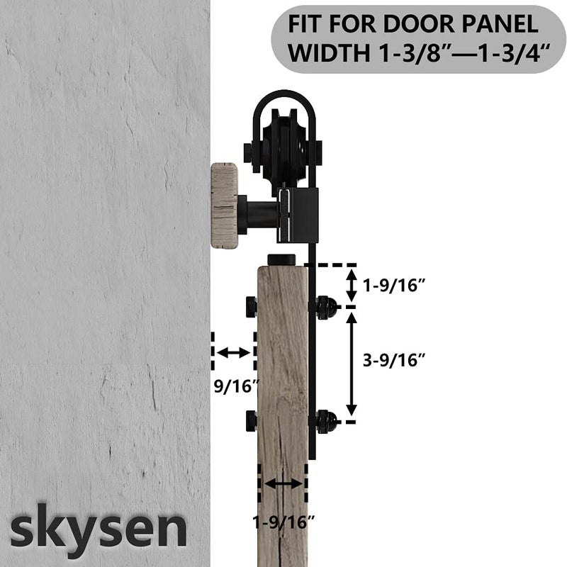 skysen Sliding Barn Door Hardware Roller Set Black (J Shape Hanger) - Image 5